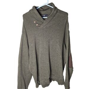 Cremieux Men's Sweater Adult Size XL Green Pullover Elbow Pads 1/4 Button Up‎